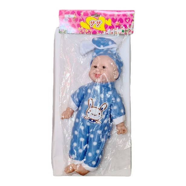 papusa interactiva, bebe care rade, corp moale, caciula cu urechi de iepure, albastru/roz/mov, 36 cm [2]