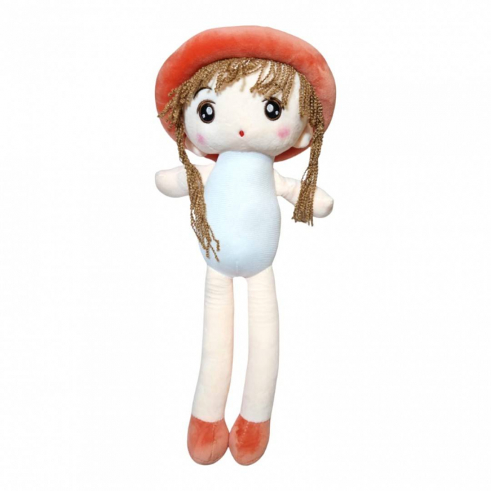 Papusa textila cu detalii brodate, palarie cu urechiuse, roz/mov/rosu, 48 cm [9]