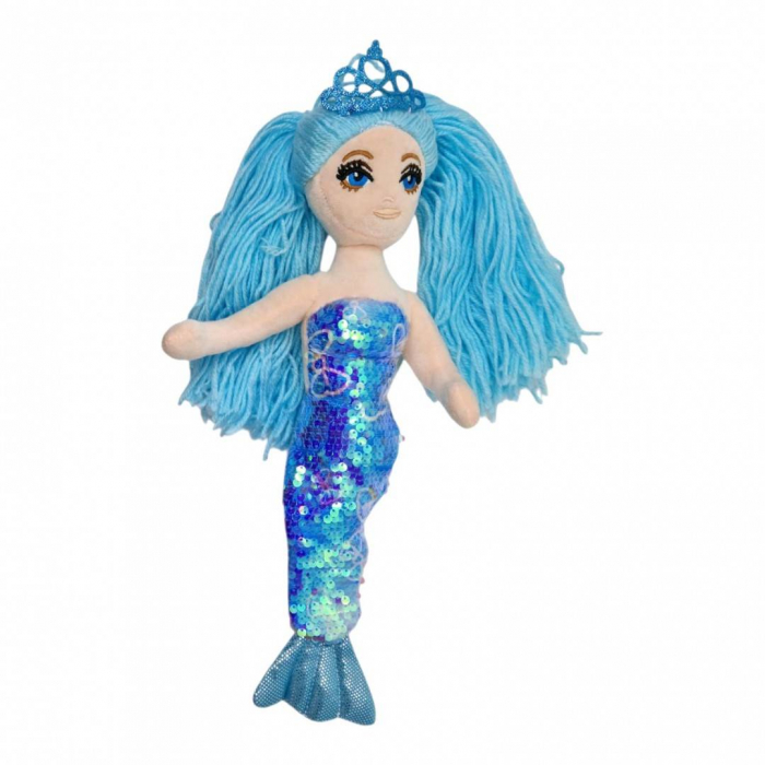 Papusa textila cu detalii brodate, sirena albastru, 40 cm [2]