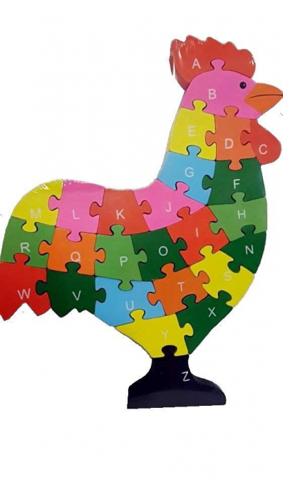 Puzzle din lemn cu litere si cifre, 26 piese, cocos [2]