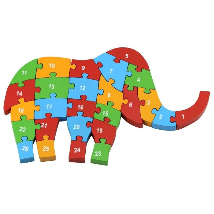 Puzzle din lemn cu litere si cifre, elefant, 25 cm [2]