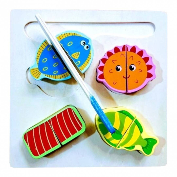 Puzzle educativ din lemn cu pesti si prindere cu scai, set 10 piese [2]