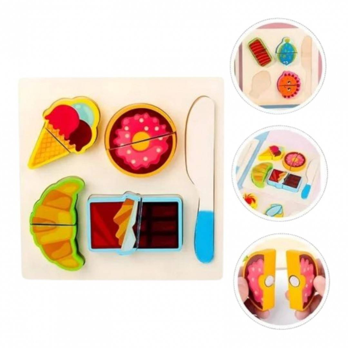 Puzzle educativ din lemn cu dulciuri si prindere cu scai, set 10 piese [2]