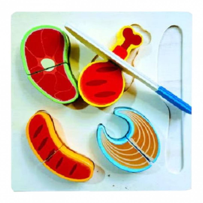 Puzzle educativ din lemn cu alimente si prindere cu scai, set 10 piese [2]