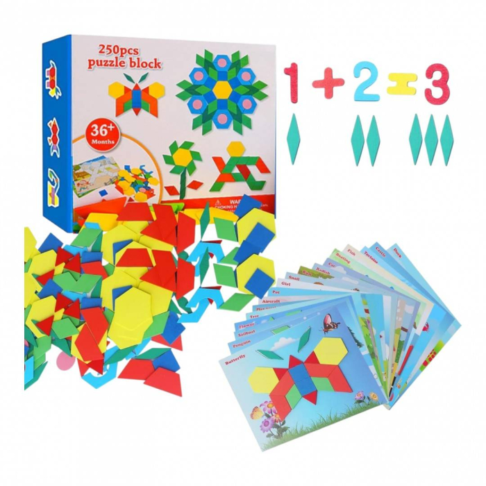 Set educativ mozaic geometric din lemn, tangram multicolor, 250 piese [2]