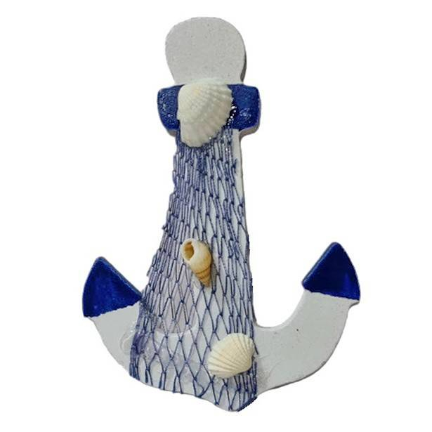 Decoratiune magnetica din lemn, ancora cu plasa alba si scoici, 12x8 cm [2]
