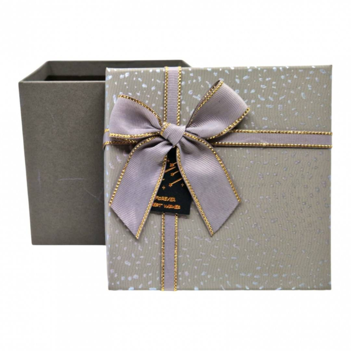 Cutie cadou patrata, cu fundita si snur, 13x13x12.5 cm, gri [2]