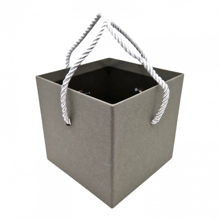 Cutie cadou patrata, cu fundita si snur, 13x13x12.5 cm, gri [4]