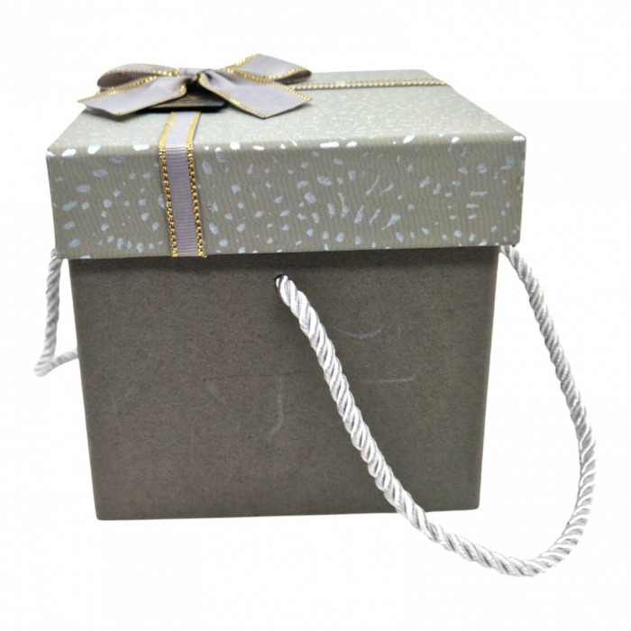 Cutie cadou patrata, cu fundita si snur, 13x13x12.5 cm, gri [3]