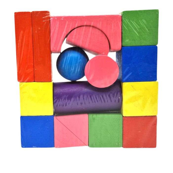 Set 15 cuburi de construit din lemn, forme geometrice colorate, 3 cm [2]