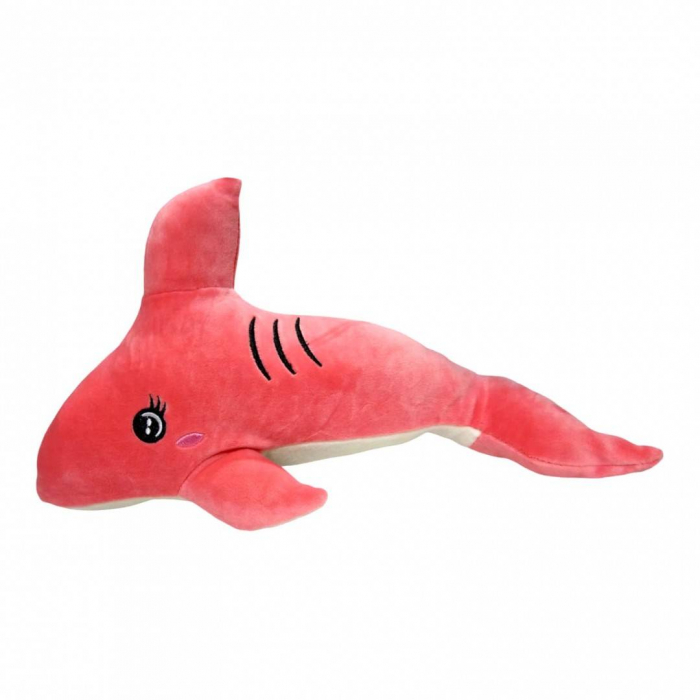Jucarie din plus, rechin cu detalii brodate, 40cm, roz [2]
