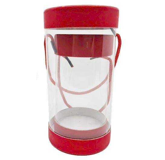 Set 2 Cutii cilindrice Transparente Cu snur rosu, Cutie Pentru Flori De Sapun, Esarfe Cu Martisor, Mici Decoratiuni [2]