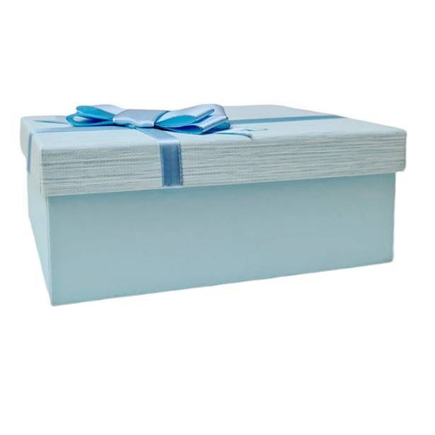 set 3 cutii cadou in forma dreptunghiulara, fundita din satin cu margine argintata, albastru 17.5-22.5 cm [2]