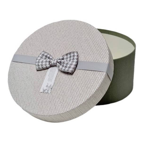 set 3 cutii cadou, model rotund, fundita din material textil, gri, 19-22 cm [2]