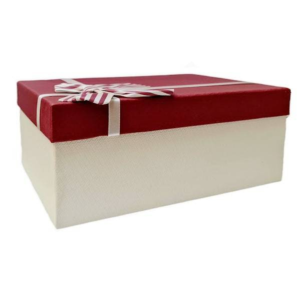set 3 cutii cadou in forma dreptunghiulara, fundita textila cu dungulite, crem cu capac bordo 17.5-22.5 cm [2]