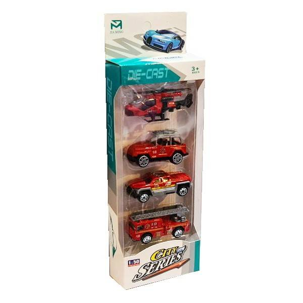set 3 masini metalice utilitare, elicopter pompieri, 1:50, rosu [2]