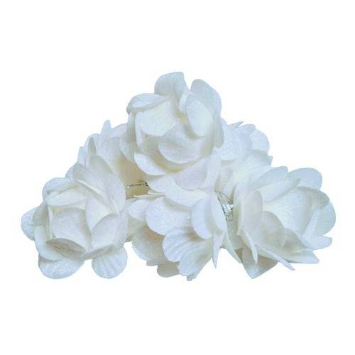 decoratiune Craciun, set 6 globuri, floare alba cu sclipici, 7 cm [1]