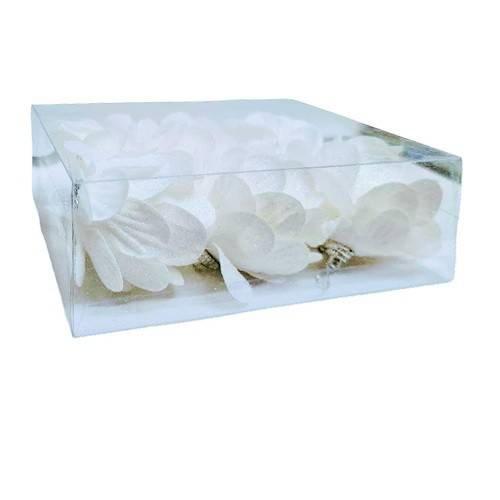 decoratiune Craciun, set 6 globuri, floare alba cu sclipici, 7 cm [2]