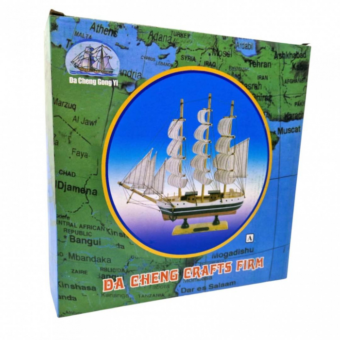 Corabie din lemn cu panze albastre, 24x24x6 cm [3]