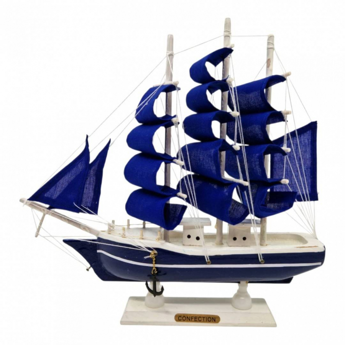 Corabie din lemn cu panze albastre, 24x24x6 cm [2]
