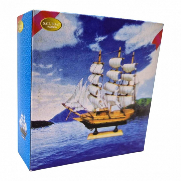 Corabie din lemn pe piedestal, 10x10x3 cm [5]