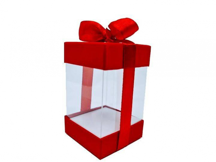 set 6 cutii transparente cu fundita rosie, cutie pentru flori de sapun, esarfe cu martisor, mici decoratiuni, 6x6x10 cm [3]