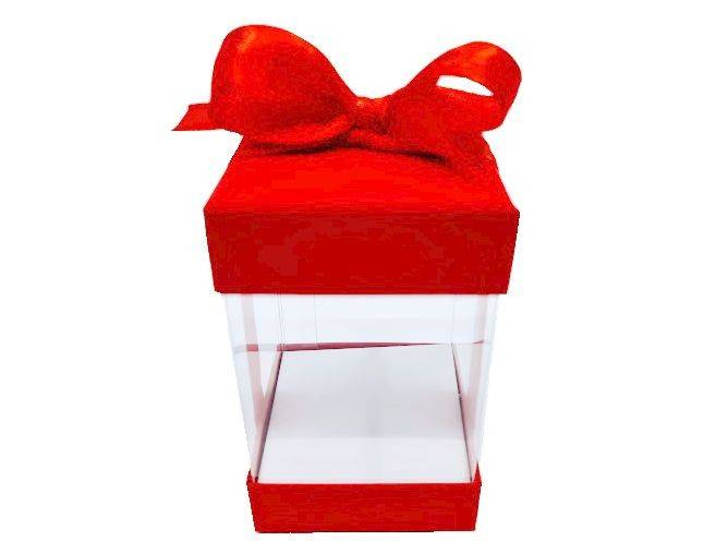 set 6 cutii transparente cu fundita rosie, cutie pentru flori de sapun, esarfe cu martisor, mici decoratiuni, 6x6x10 cm [2]