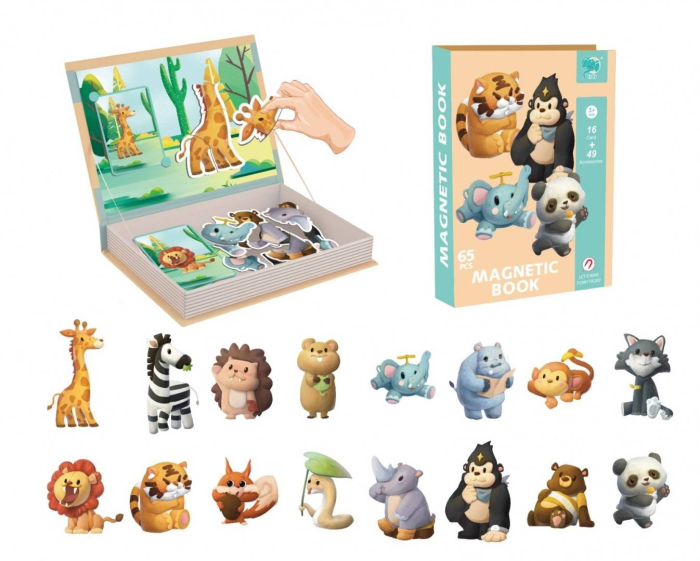 Joc magnetic cu animale salbatice, potrivire si recunoastere, 65 piese [3]