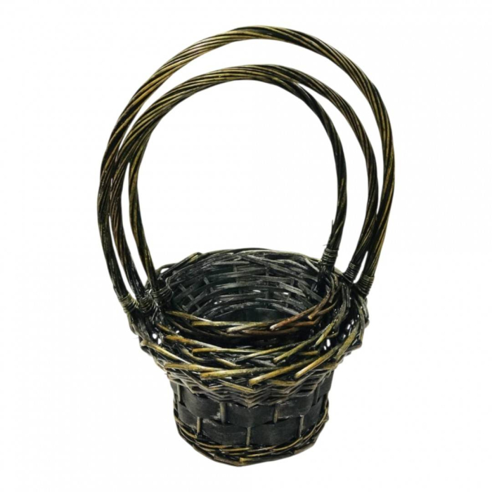 Set 3 cosuri impletite din rachita si nuiele late, cu toarta, inalte, rotunde, inaltime 38-50 cm [3]