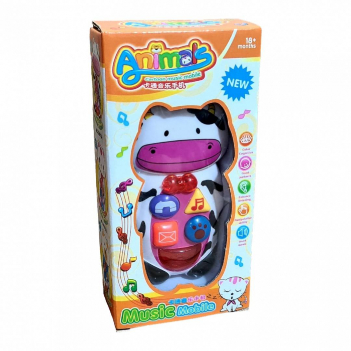 Telefon cu sunete si lumini, jucarie bebelusi, vacuta, 13 cm [2]