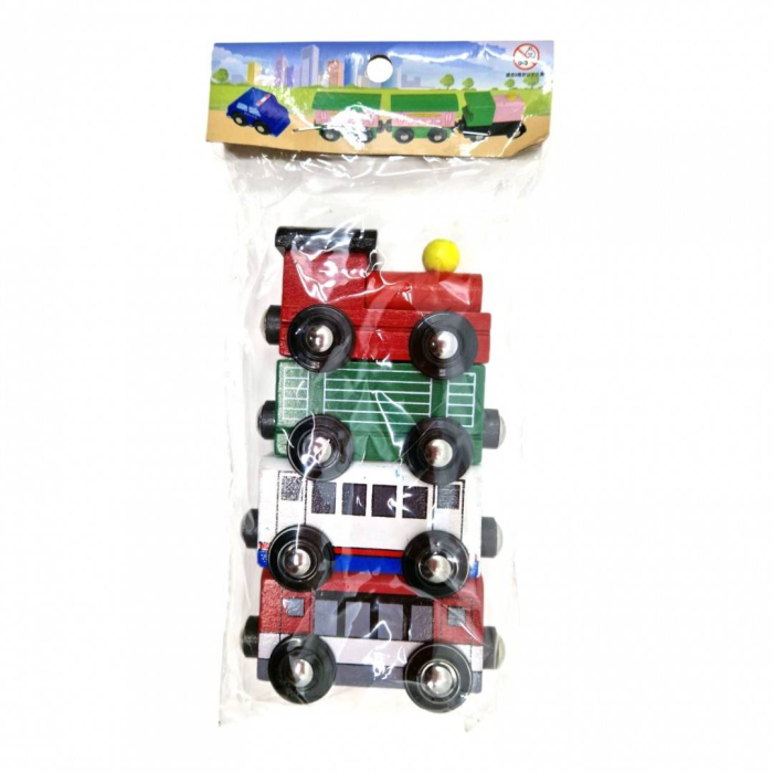 Trenulet din lemn colorat cu locomotiva si 3 vagoane, prindere magnetica, multicolor [3]