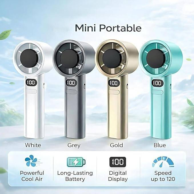 Ventilator Portabil cu Ecran Digital, 120 Trepte de Viteză și Suport de Birou pentru Telefon, Turcoaz [4]