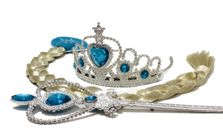 Bebe & Papusi & Accesorii - accesorii pentru printesa Elsa, coada cu clema, coronita, bagheta