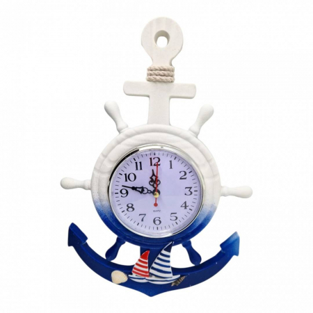 Vara - Ancora decorativa cu accesorii marine, ceas functional, 34 cm