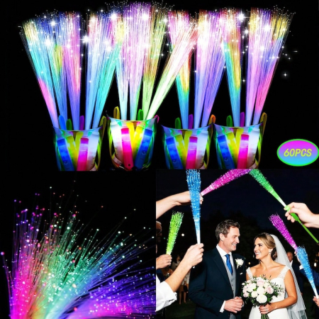Petrecere - Baghetă Luminoasă cu LED și Fibră Optică, 25cm – Accesoriu Neon Fluorescent pentru Petreceri și Concerte