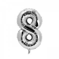 Petrecere - Balon din folie metalizata, argintiu, 80 cm, cifra 8