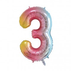 Petrecere - Balon din folie metalizata, curcubeu, 40 cm, cifra 3