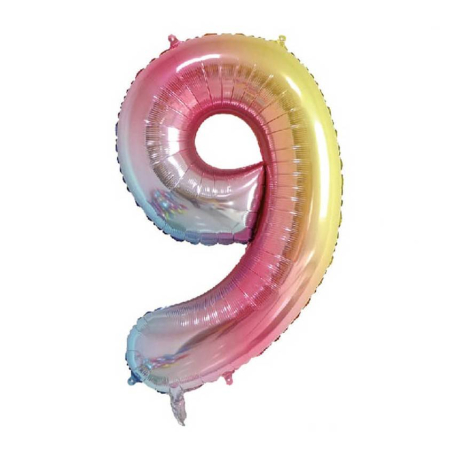 Petrecere - Balon din folie metalizata, curcubeu, 40 cm, cifra 9