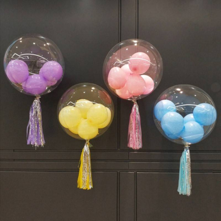 Petrecere - Balon jumbo BOBO poliuretan transparent umplut cu 6 baloane colorate