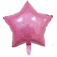 Petrecere - Balon in forma de stea, cu efect holografic, 45 cm, roz