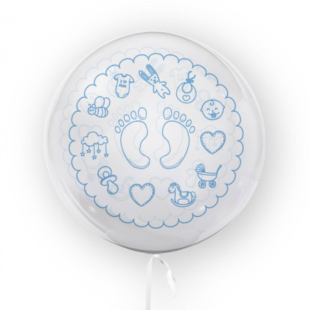 Petrecere - Balon transparent imprimat fata-verso, 45 cm, decor botez, bleu