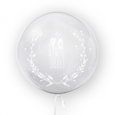 Petrecere - Balon transparent imprimat fata-verso, 45 cm, decor nunta, alb