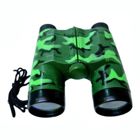 Figurine - binoclu din plastic de jucarie, model camuflaj, cu snur, 11x13 cm