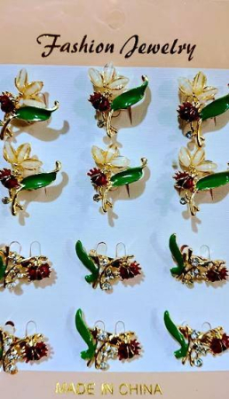 Martisor - brosa metalica floare cu strasuri , set 12 bucati