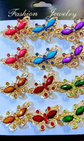 Martisor - brosa metalica fluturas cu strasuri si pietre semipretioase, set 12 bucati