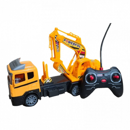 Vehicule - camion cu excavator, masina de santier cu radio comanda, 28 cm, galben
