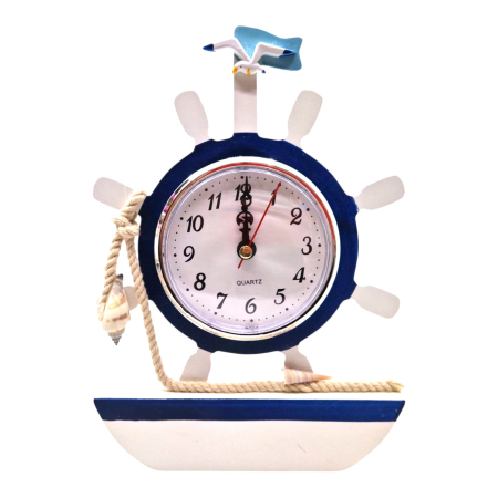 Produse Sezon - Ceas de Masa Decorativ cu Timona si Elemente Marine – Stil Mediteranean, 21 cm