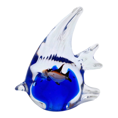 Produse Sezon - Figurina Decorativa Peste din Sticla Masiva, Lucrat Manual, 12 cm, Albastru
