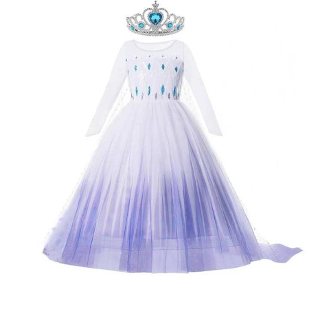 Petrecere - Rochie Elsa cu trena, diadema, codita si bagheta magica, marimea S, 3-4 ani