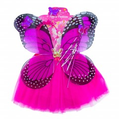 Petrecere - Costum carnaval, fluturas, aripioare, fustita, bagheta si bentita, 3-6 ani